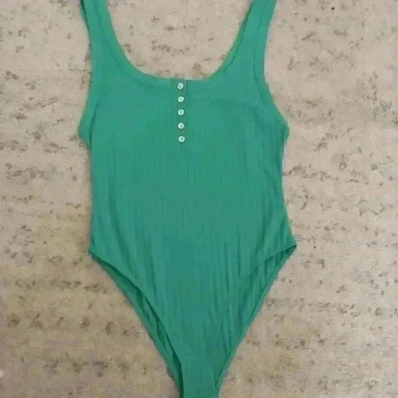 Free People Intimately Free Women's Green Henley Rib Bodysuit M - Picture 9 of 15